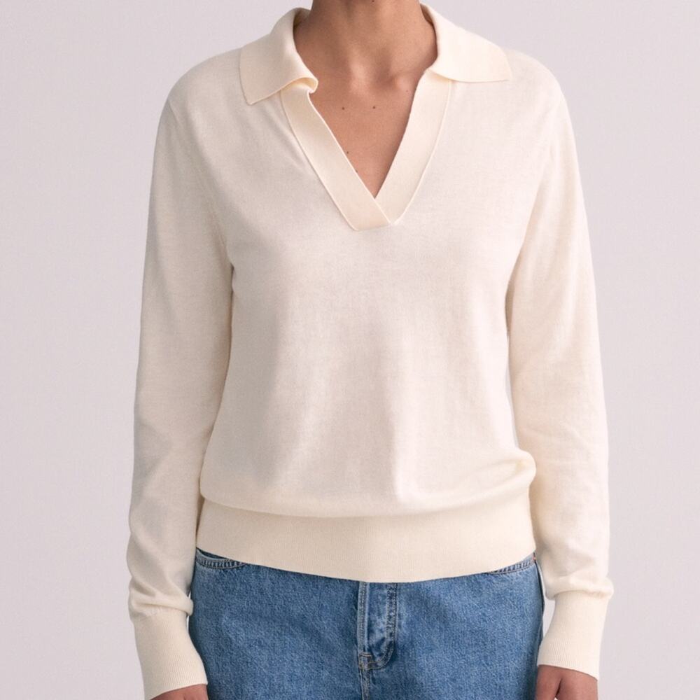 NWT $90 J. CREW 100% cotton collared sweater ivory S